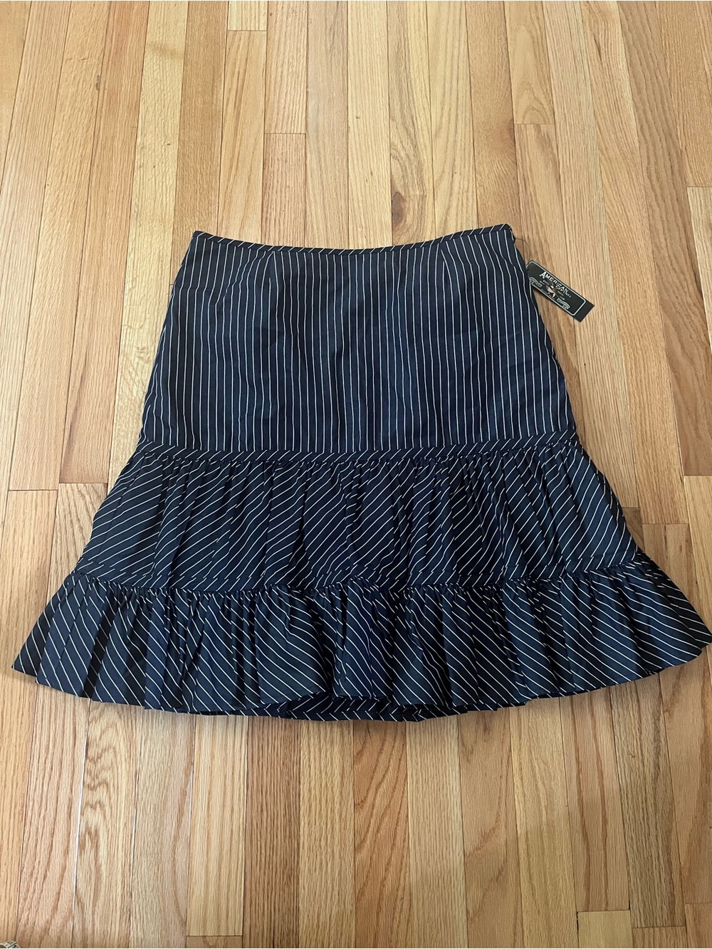 NWT American Living 100% Cotton Navy Blue Pinstripe Tiered Midi Skirt 10 Preppy